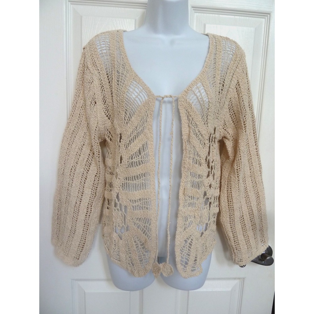 AZ Crocheted Shrug L/XL Ecru Open Knit Cardigan Hippie Boho Festival Fairy NWT